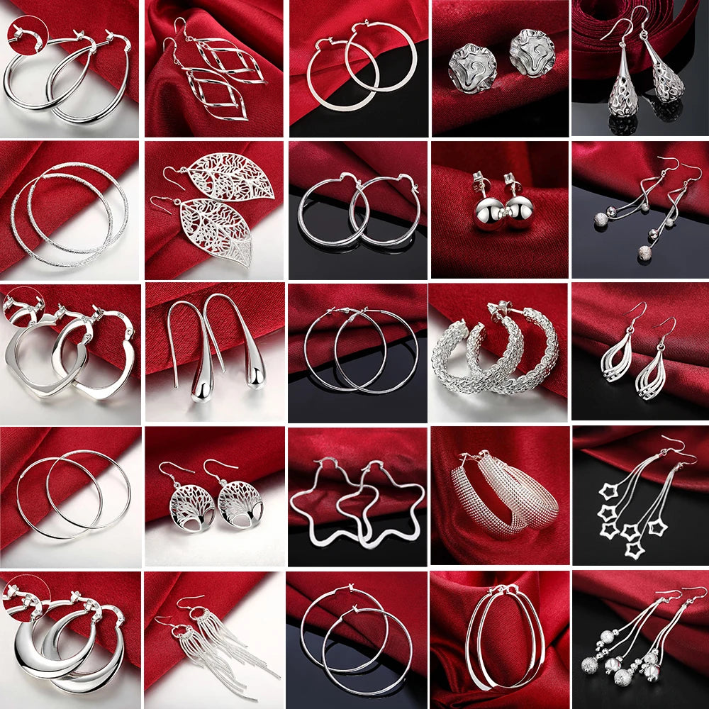 Pendientes de aro redondos simples de plata de ley 925 de alta calidad para mujer, joyería de moda para boda y compromiso