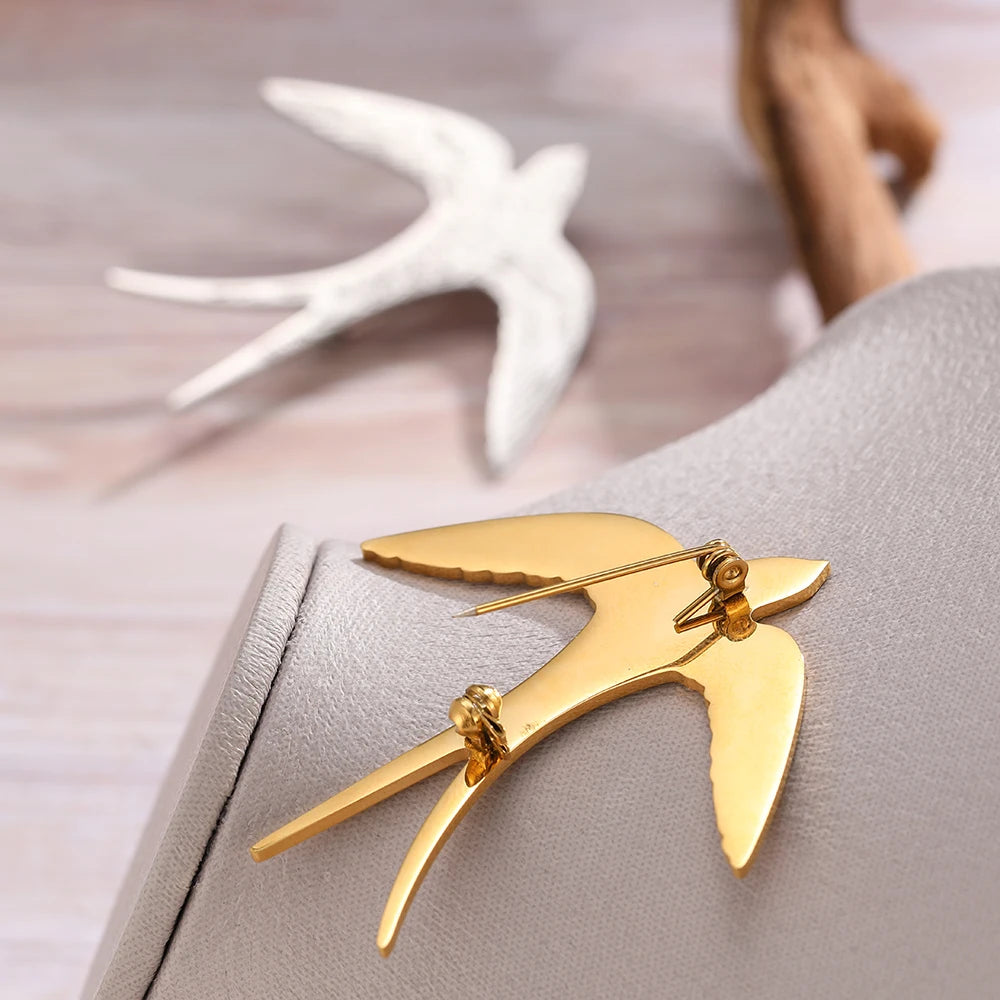 Aomogo Stainless Steel Broochs Fashion Personality Pin Designs Drawing Swallow Brooch For Women Jewelry Banquet Creative Gifts