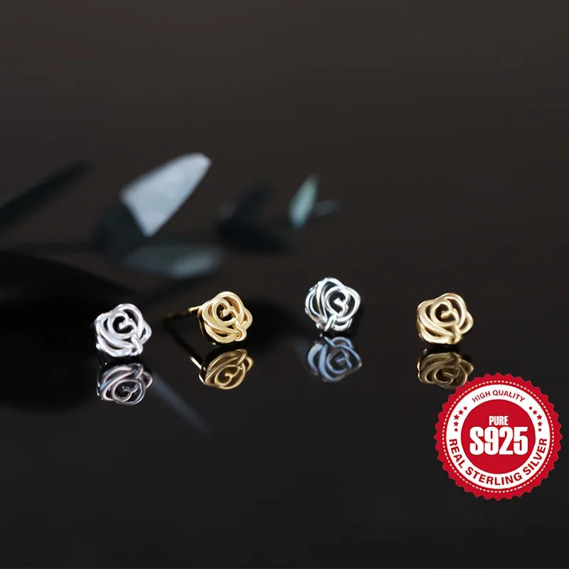 S925 Silber Rosenohrringe für Damen, hypoallergen, perfektes Geschenk für Verabredungen, vielseitig für den Alltag