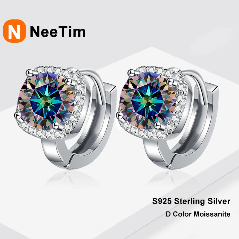 NeeTim 0,5 ct 1 ct Regenbogenfarbene Moissanit-Ohrstecker für Damen, S925 Silber, Schwarz, Blau, Rosa, Labor-Diamant-Ohrstecker für die Hochzeit