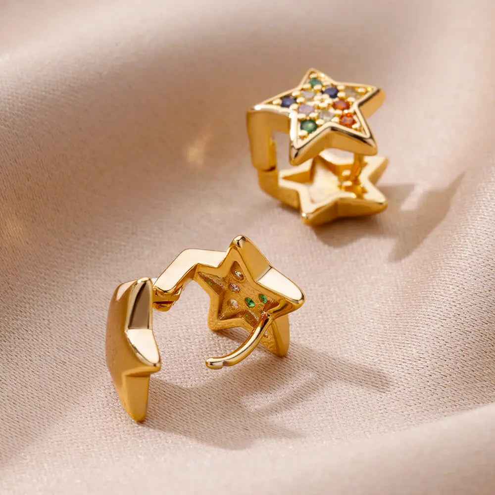 Zirconium Stern Ohrringe für Frauen Mädchen Edelstahl Gold Farbe Ohrring Y2k Hochzeit Ästhetischer Schmuck aretes mujer