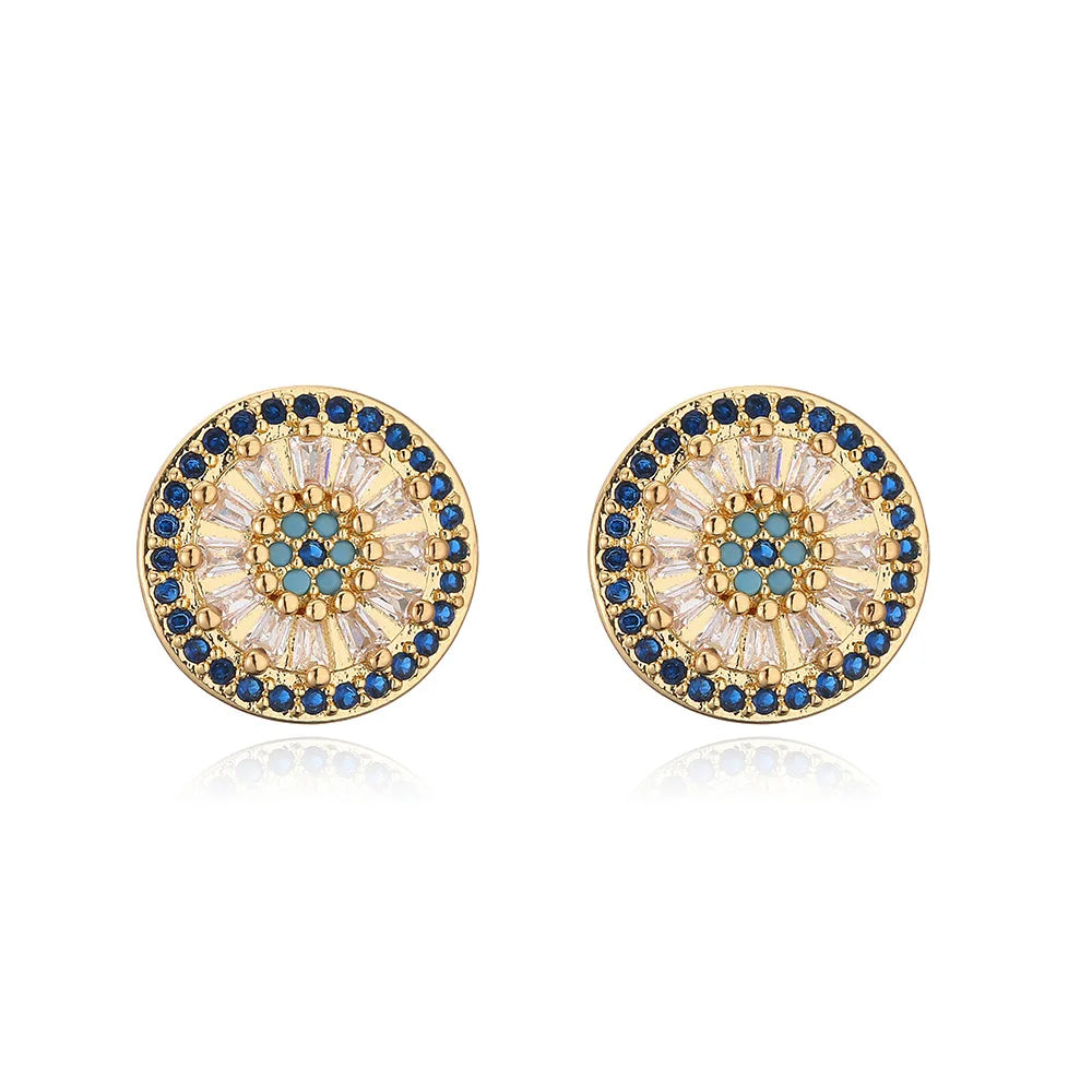 NEWBUY Luxuriöse AAA Zirkonia-Pflasterfassung Kupfer Schmuck Goldfarbe Runde Ohrstecker für Frauen Mädchen