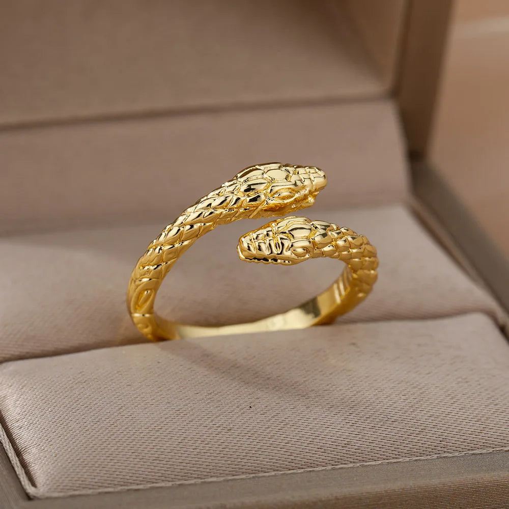 Zirkon-Schlangenringe für Damen und Herren Edelstahl Goldfarben Offener verstellbarer Ring Vintage Gothic Ästhetik Schmuck anillos mujer
