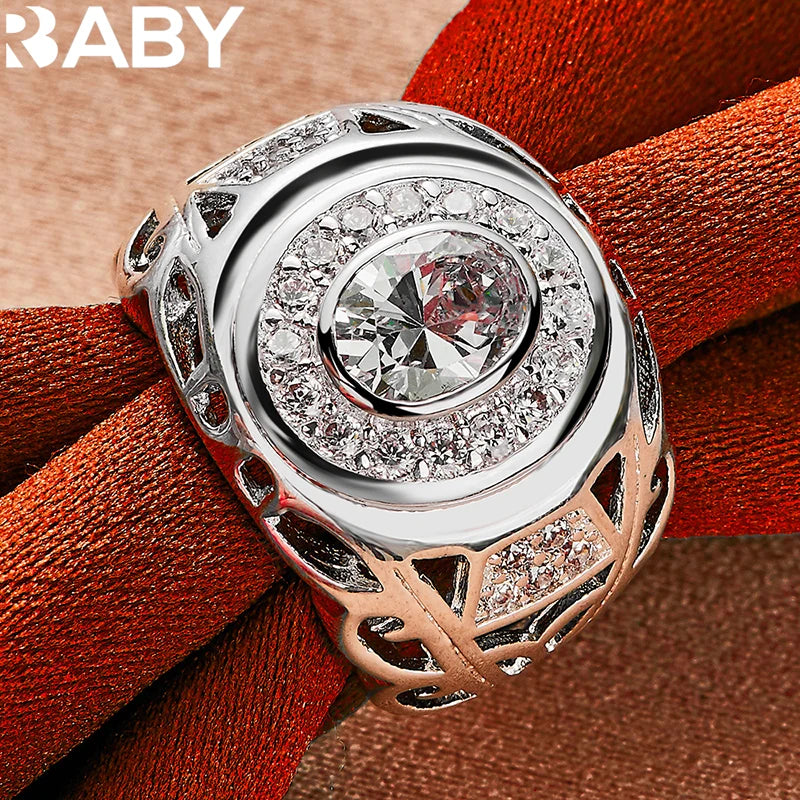 925 Sterling Silber Ringe der Größen 6-10 für Damen und Herren, runder großer Zirkonring, Mode-Hochzeits-Verlobungs-Charms, Party-Feinschmuck