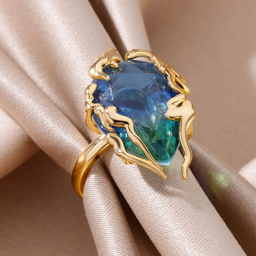 Zirkon Flammen Tropfen Ringe für Frauen Edelstahl Wassertropfen Verstellbarer Ring Damen Neu Hochzeit Party Modeschmuck Geschenk Damen