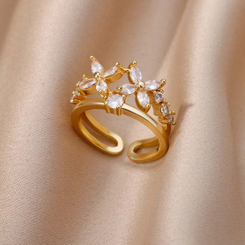 Mode Luxus Zirkon Schmetterlingsringe für Damen Edelstahl Offener Fingerring Trendiger Hochzeitsfeier Ästhetischer Schmuck Geschenk
