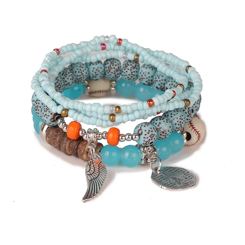 Boho Lebensbaum-Armband-Set für Frauen, modische Quasten, Charms, Holzperlen, elastische Kette, Armreif, trendiger Party-Schmuck für Mädchen