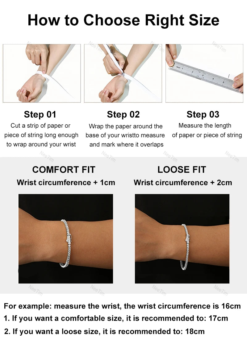 NeeTim 3mm 4mm Moissanite Tennis-Armbänder 925er Sterlingsilber Vollbesatz Diamant mit vergoldetem Armband Edler Schmuck für Damen und Herren