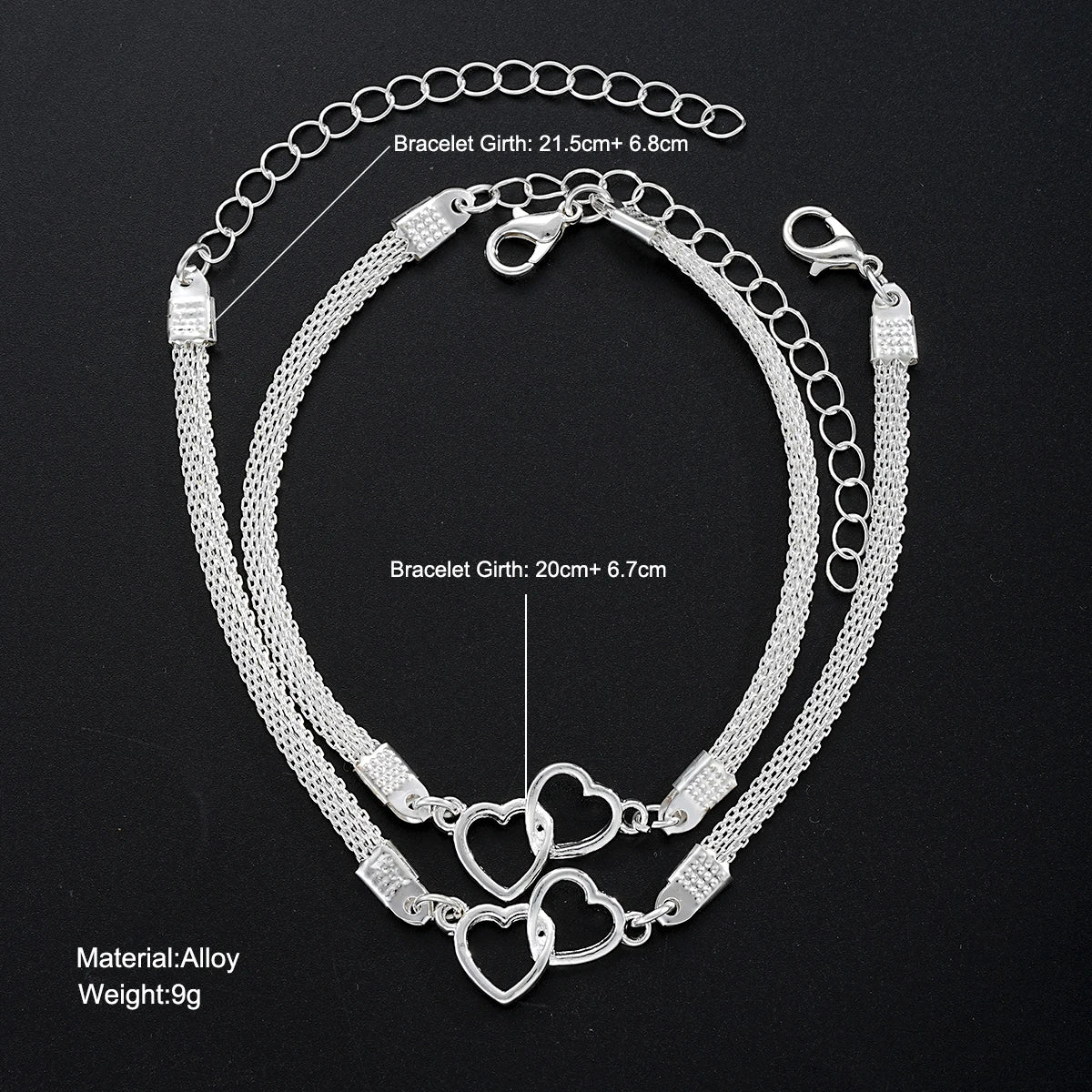 2 Stück Set Love Heart Paar Armbänder für Frauen Männer Silber Farbe Doppelschicht passendes Kettenarmband Liebhaber Schmuck Geschenk