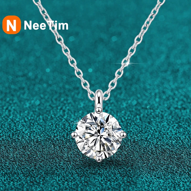 NeeTim 1ct 2ct 3ct D VVS1 Collar de Moissanita para Mujer Plata de Ley 925 con Baño de Oro Blanco Diamante de Laboratorio Colgante Brillante