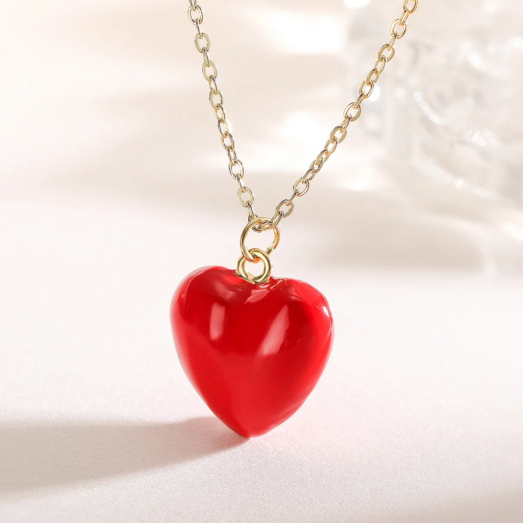 NEWBUY 2025 New Arrival Red Oil Dripping 4 Style Heart Pendant Necklaces For Women Daily Accessories
