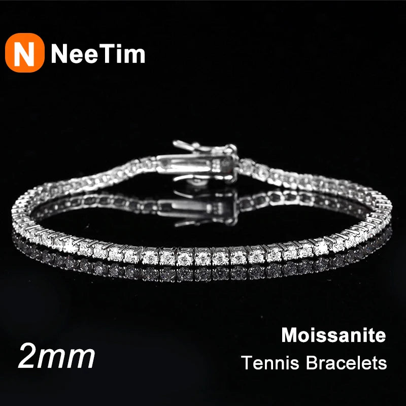 NeeTim 2mm D Farbe Moissanit Tennisarmband 925 Sterling Silber mit Weißgold überzogen Armbänder für Frauen bestehen Diamantentester
