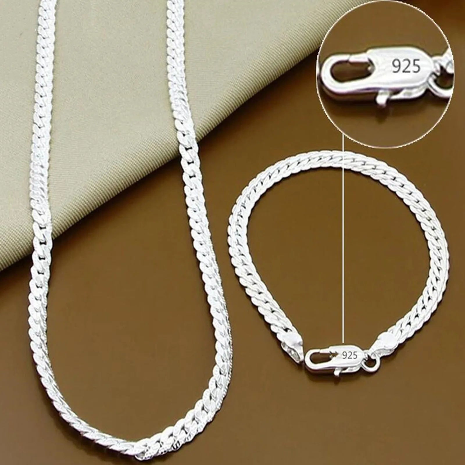 925 Sterlingsilber 8/16/18/20/22/24 Zoll 6mm Seitenkette Halskette Armband für Damen Herren Mode Charme Hochzeit Schmuck
