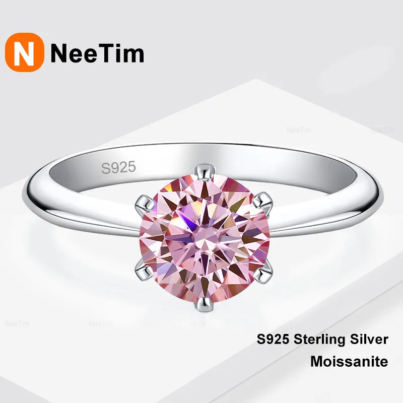 Anillos de Moissanita azules, rosas, morados y negros de 0.5ct 1ct 2ct 3ct de NeeTim para mujer, de plata de ley 925, banda para fiesta de boda, anillo de mujer