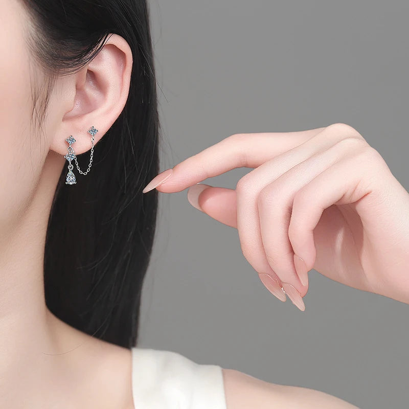 NeeTim Voll-Moissanit-Ohrstecker-Kettenohrringe für Damen Funkelnde Labor-Diamantohrringe 925 Sterling Silber Damen-Ohrringe Schmuck