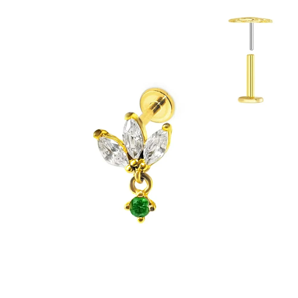 Pendiente de cartílago sin rosca con colgante de luna y estrella de titanio G23 para piercing labret con cono puntiagudo