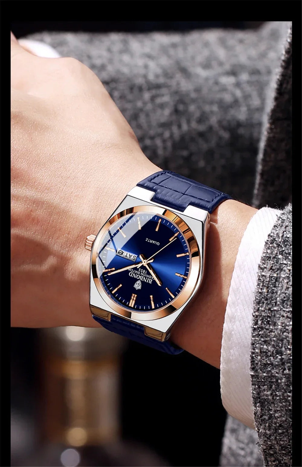 Nuevo reloj de pulsera de cuero para hombre, de lujo, informal, de negocios, con esfera dorada, automático, a la moda, de cuarzo, regalos, Reloj Hombre