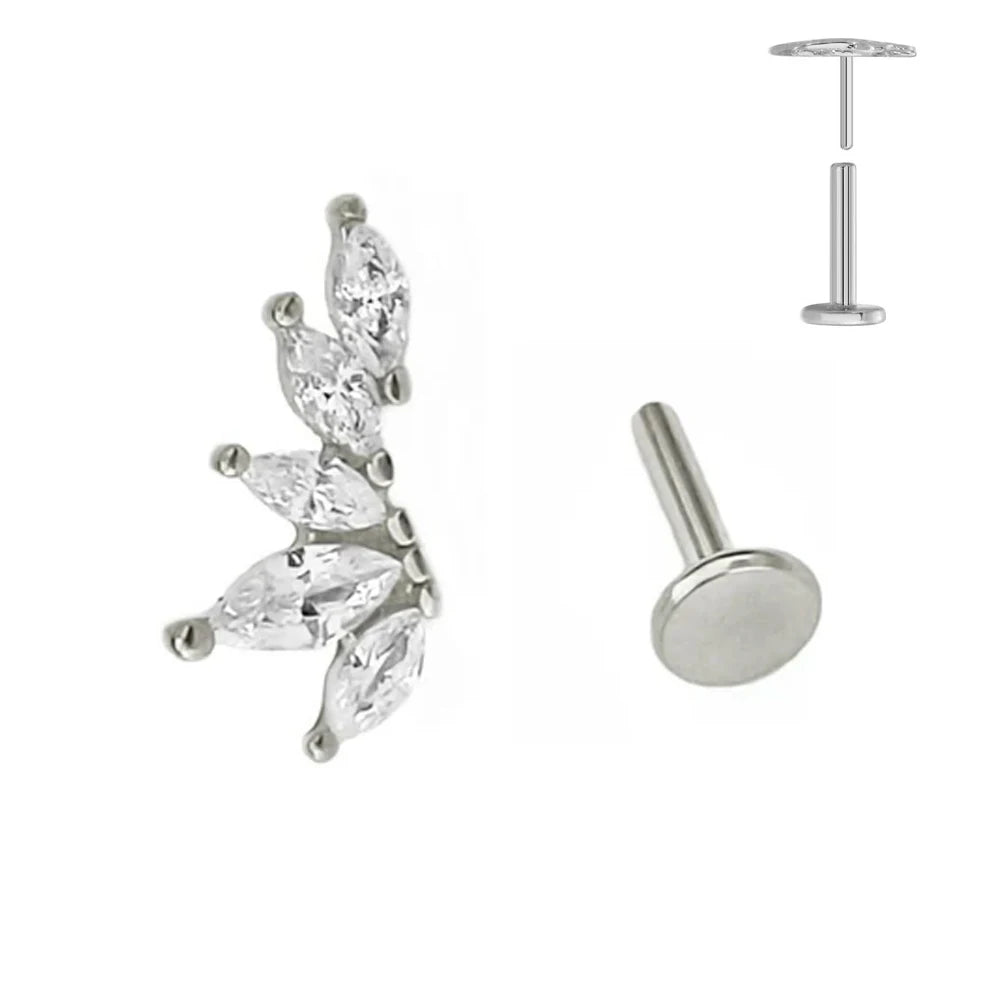 ASTM F136 G23 Titan Blattzweig Push-In Threadless Labret Piercing 16/18/20G Ohrstecker Knorpel Großhandel Körperschmuck