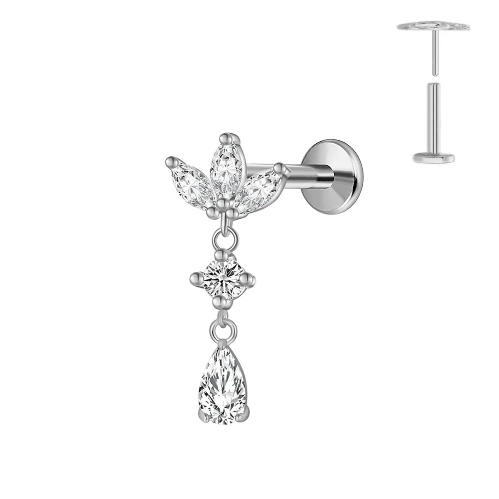 ASTM F136 G23 Titan Horse Eye Zirkon Krone Quaste Piercing Flacher Ohrring Knorpelkette Push-In Labret Stecker