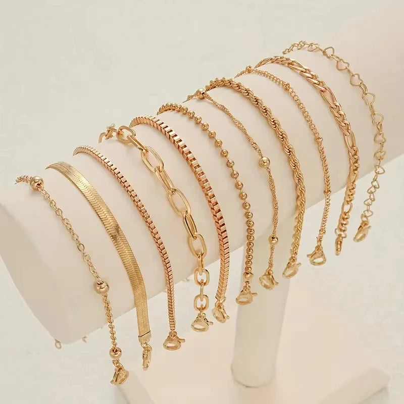 11tlg. schickes Schlangenketten-Armband-Set für Damen, böhmisch, einfach, elegant, Herz, geometrisch, Kette, Urlaub, Date, Freizeit, Schmuckgeschenke