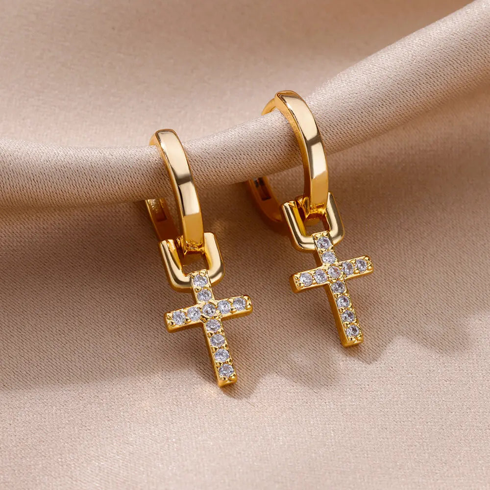 Zirkon Kreuz baumeln Ohrringe für Frauen Mädchen Edelstahl Kreuz Ohrring 2023 Trend Paar Hochzeit Ästhetischer Schmuck Aretes