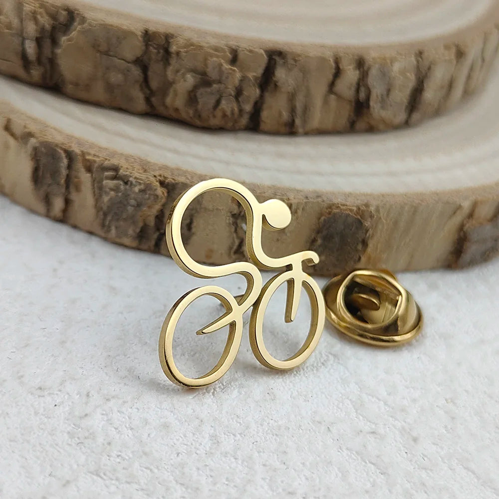 Fun bicycle men's lapel pin, 316L stainless steel gold-plated badge, black brooch for suit accessories, gift for father