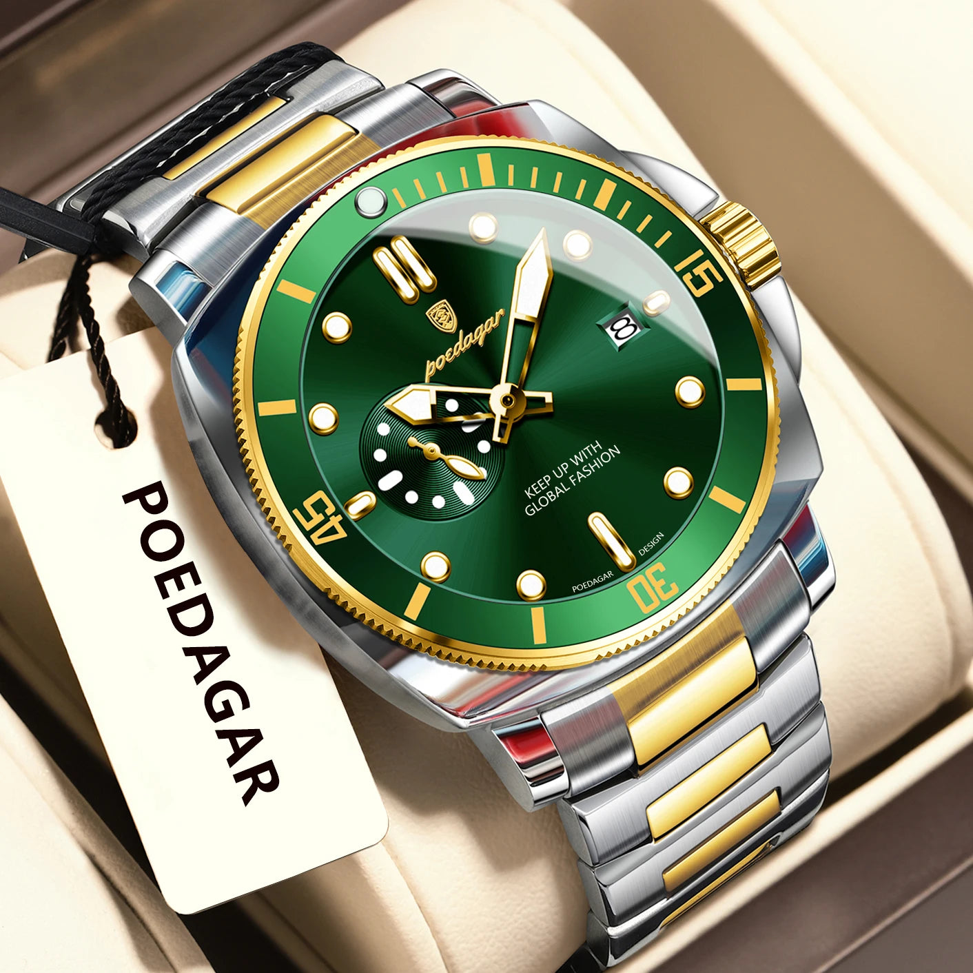POEDAGAR Reloj de Lujo de Alta Moda para Hombre Impermeable Luminoso Fecha Relojes de Acero Inoxidable Negocios Cuarzo Reloj de Pulsera Masculino