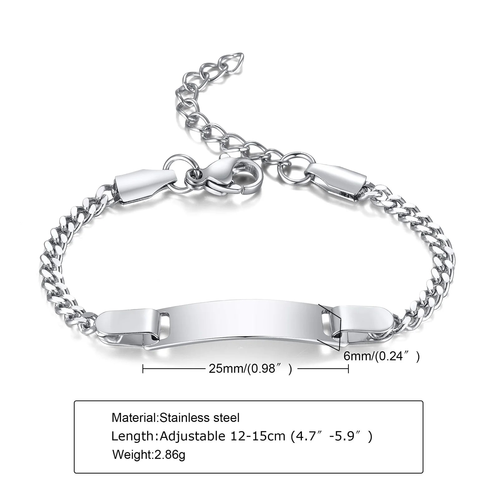 Individuelles personalisiertes Namens-ID-Armband für Mädchen und Jungen, Edelstahl-Gliederketten-Kronenarmband, nicht allergisch