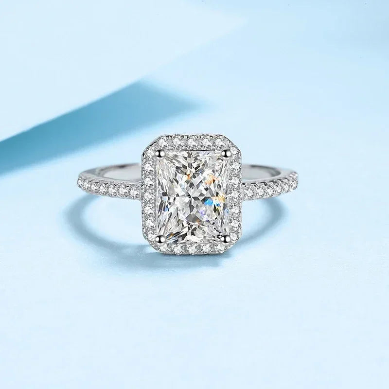 NeeTim 1ct 2ct Moissanit Ring für Damen Smaragdstrahlender Schliff Labor-Diamantringe Sterling Silber 925 mit vergoldetem Ehering