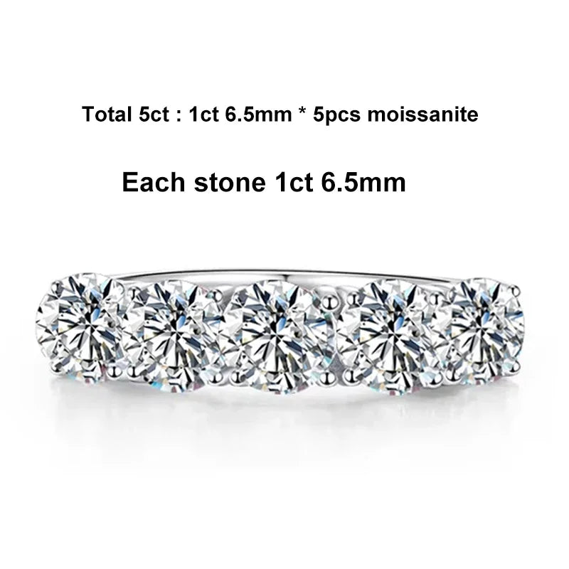 NeeTim 5mm 6.5mm Voll-Moissanit-Ring für Damen, S925 Sterling Silber, Eternity, funkelnder Diamant-Ring, Eheringe, Schmuck