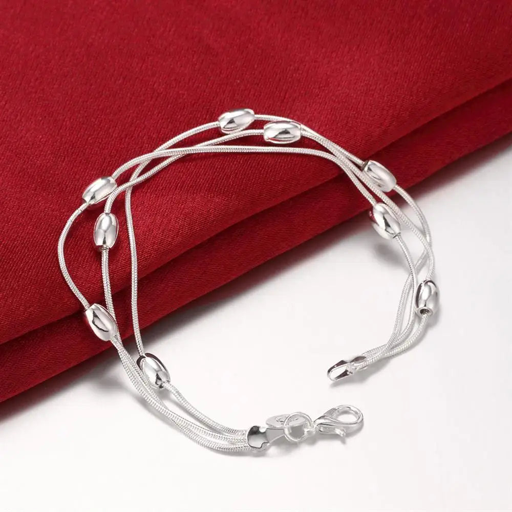 925 Sterling Silber Fransen ovale Perlen Kette Armbänder Halskette Schmuckset für Damen Mode Party Hochzeit Accessoires Geschenke