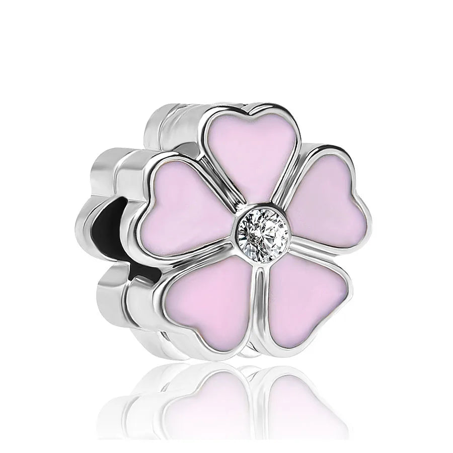 Heiß begehrtes 925er Silber Rosa Serie Blume Hundepfote herzförmiger Anhänger, passend für originale Armband DIY Accessoires, exquisiter Schmuck