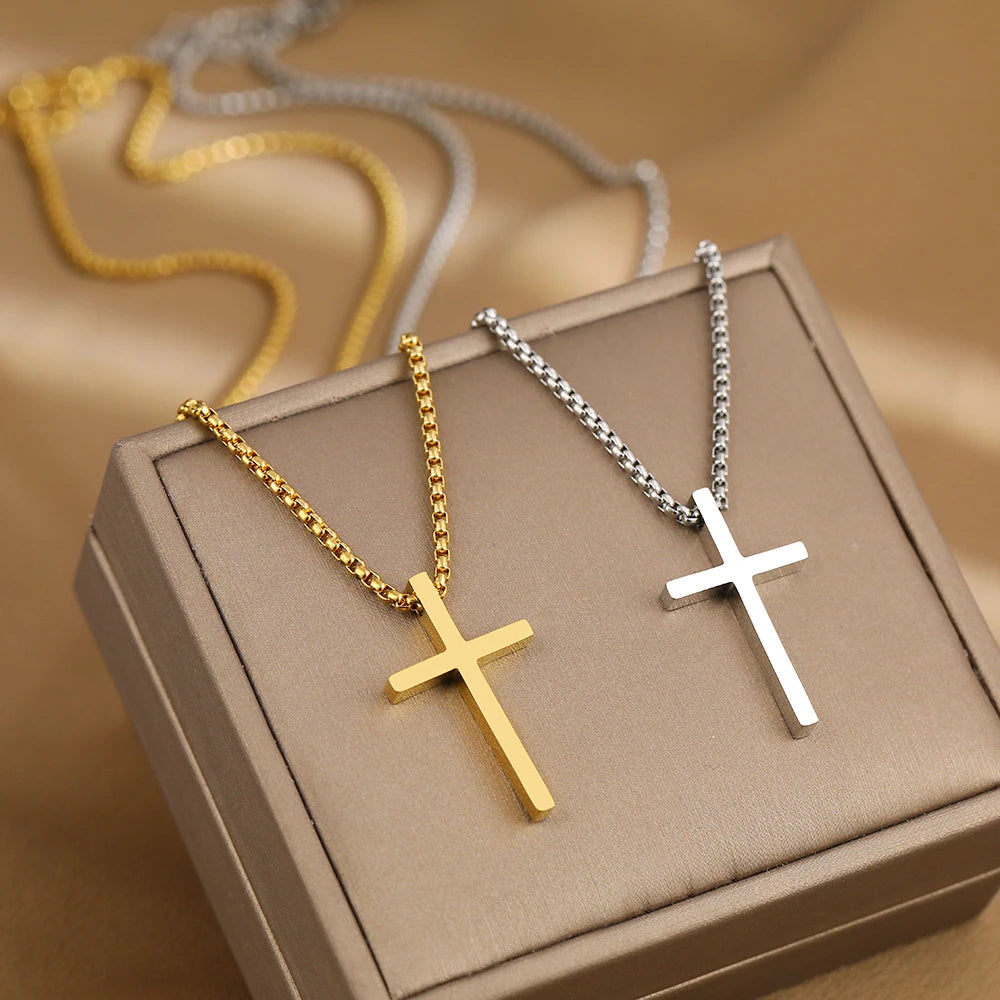 Cross Necklaces Streetwear Grunge Y2K Pendants Male Chains Christian Choker Fashion Stainless Steel Necklace For Women Jewelry