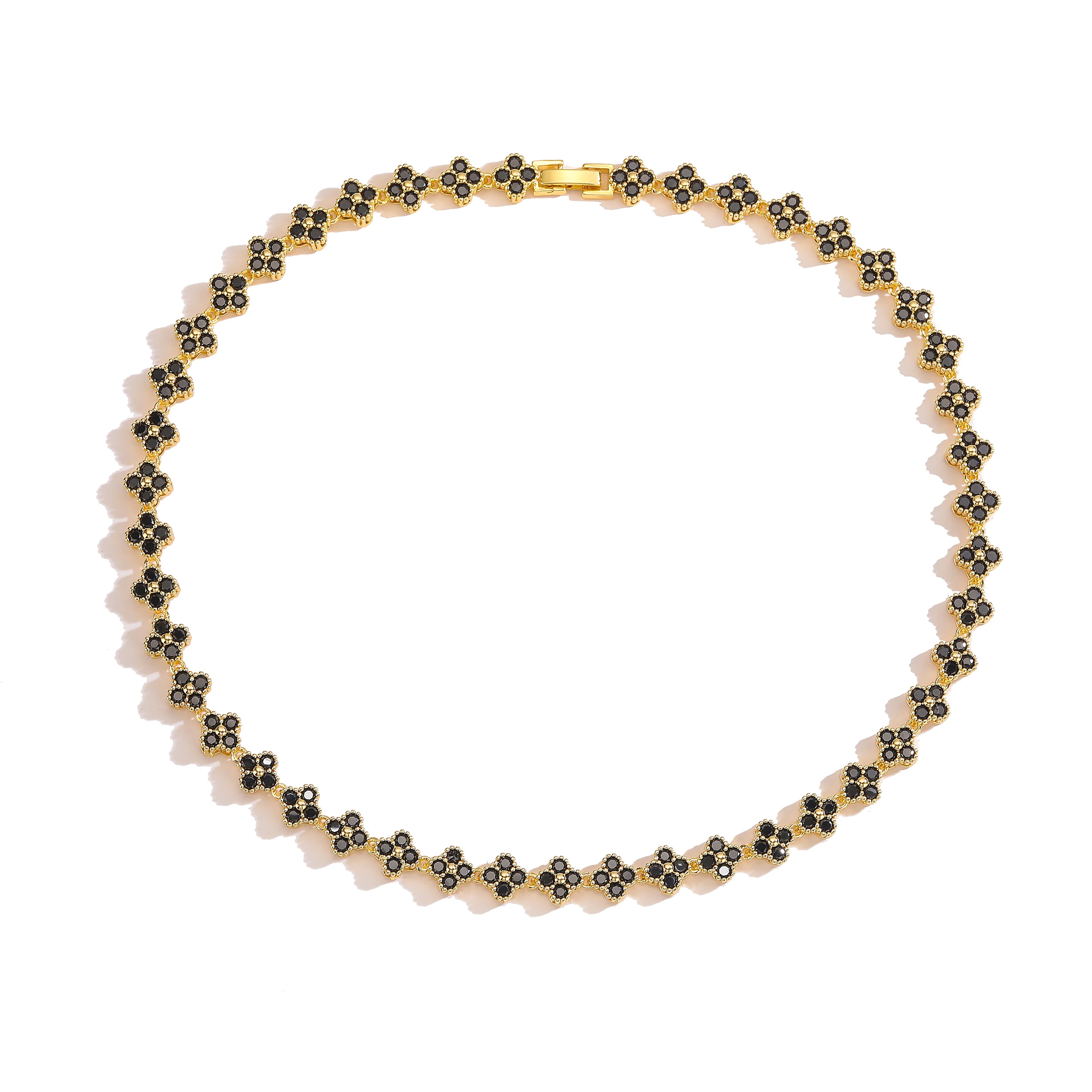 HECHENG, AAAAA Messing 18K vergoldete Blumenhalskette Armband Schmuckset, als Weihnachtsgeschenk für Frauen und die beste Freundin