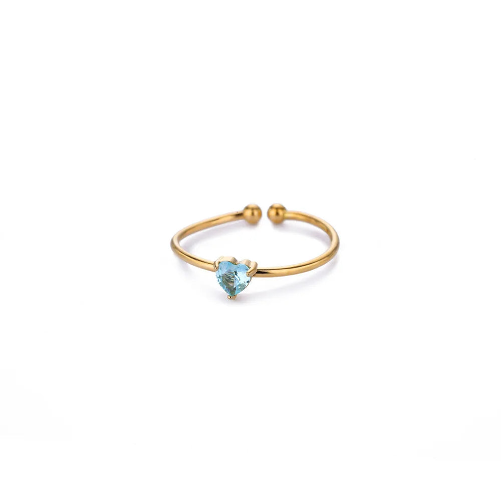 Mode Zirkon Herz Geburtssteinringe für Damen Edelstahl Goldfarbe Geburtssteinring Ästhetischer Hochzeitsschmuck Geschenk