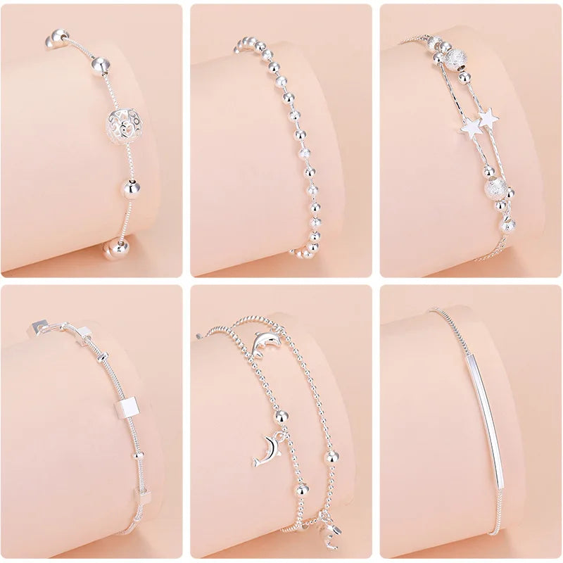 925 Sterling Silber Glücksperlen-Charm-Armbänder für Damen, Paar-Ketten, runde Armreifen, Luxus-Schmuckzubehör, Großhandel