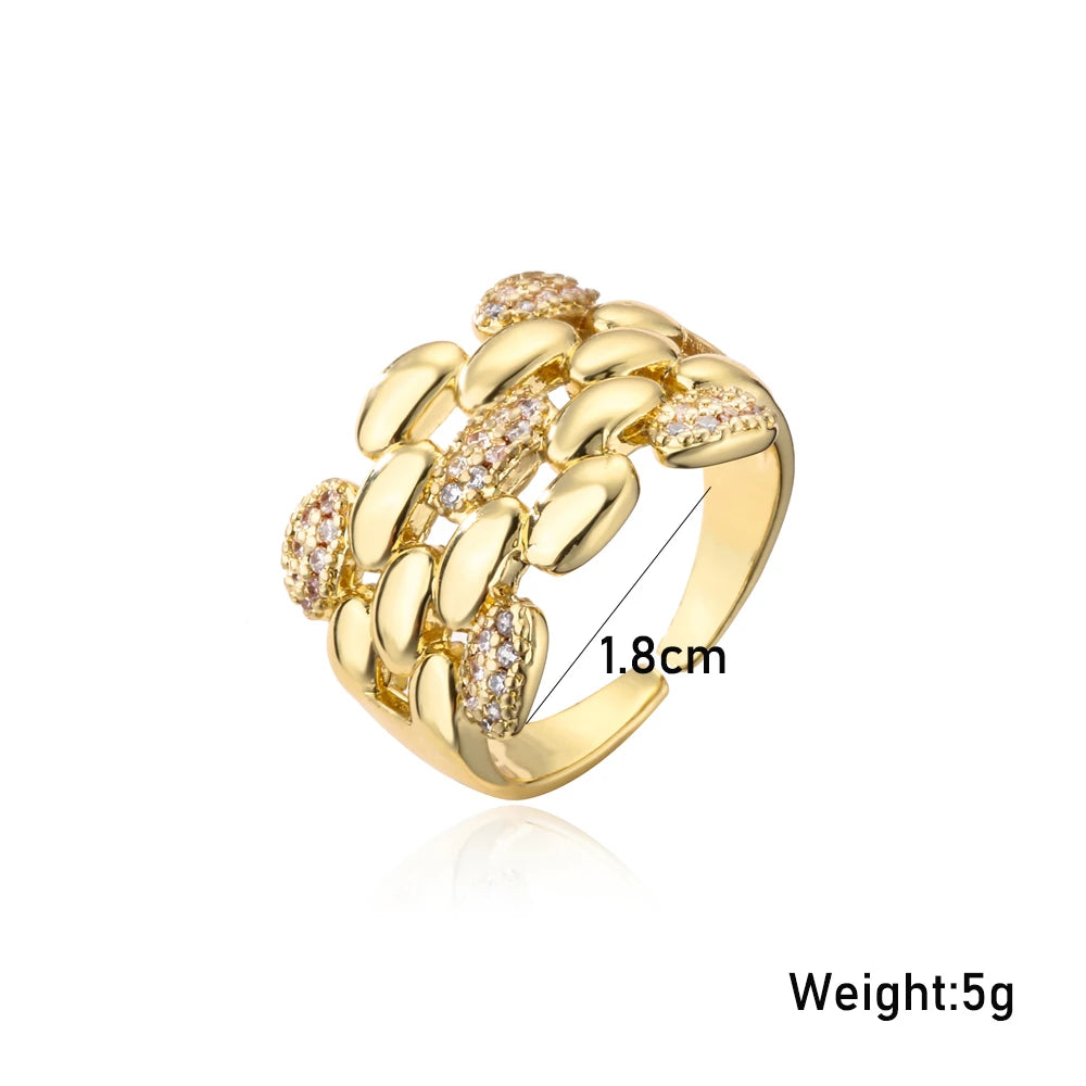 NEWBUY Trendiger Goldfarben Kupfer Geometrischer Schmuck Luxuriöser AAA Zirkonia Ehering Für Elegante Frauen Verlobungsgeschenk