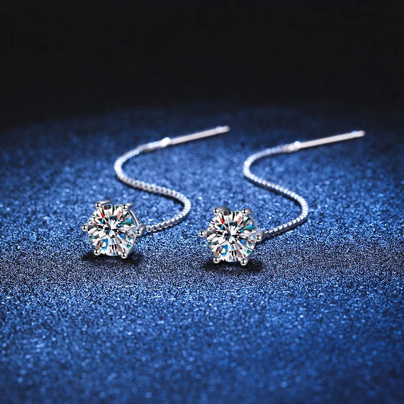 Pendientes de Moissanita NeeTim 1CT de Plata de Ley 925 Bañados en Oro Blanco, Pendientes de Aro Largos de Boda, Joyería Fina