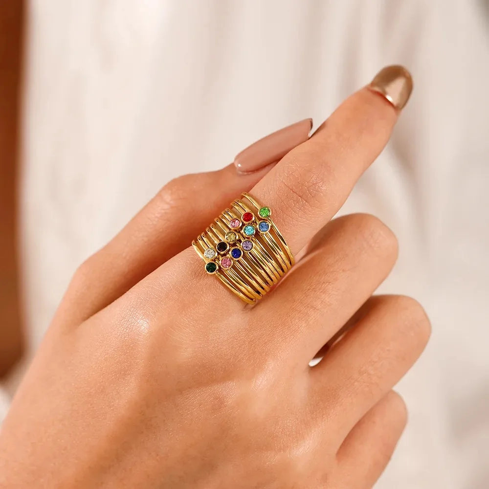 316 Edelstahl Geburtssteinring Gold Farbe Einfacher Modestil Für Frauen Festliche Party Geschenk Schmuck Dropshipping