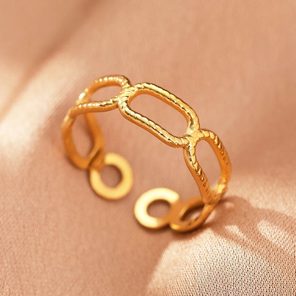Edelstahlringe Vintage Exquisit Hohl Einstellbare Offene Statement-Ringe Leichte Luxus-Mode-Ringe für Frauen Schmuck Neu