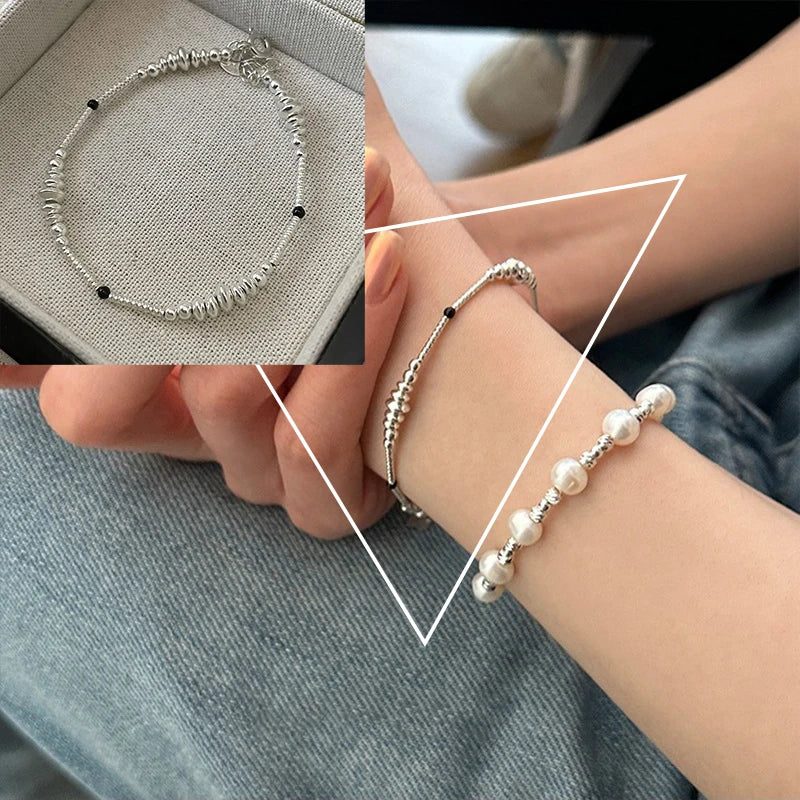 VENTFILLE 925 Silver Double Layer Pearl Bracelet for Women Girl Design Bead Korean Jewelry Dropshipping