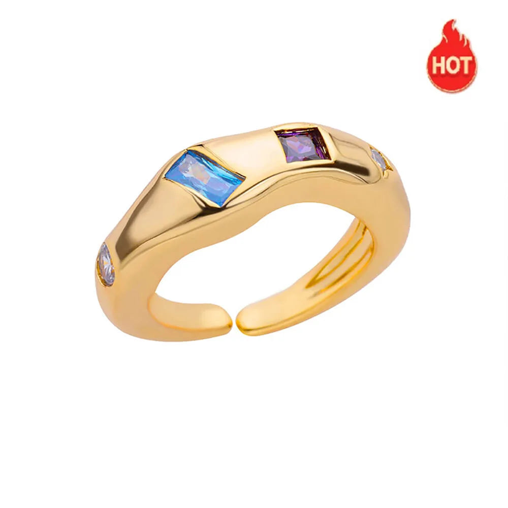 Zirkon Quadrat Fingerringe für Frauen Goldfarbe Unregelmäßiger Edelstahlring Verlobung Hochzeit Ästhetischer Schmuck Mädchen Geschenk