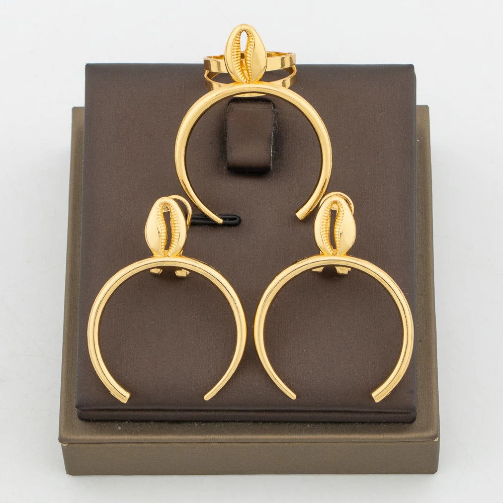 Vergoldetes Ohrringe und Ring Schmuckset für Damen Exquisite Hakenohrringe Fingerring Alltagskleidung für Party Jahrestag Geschenke