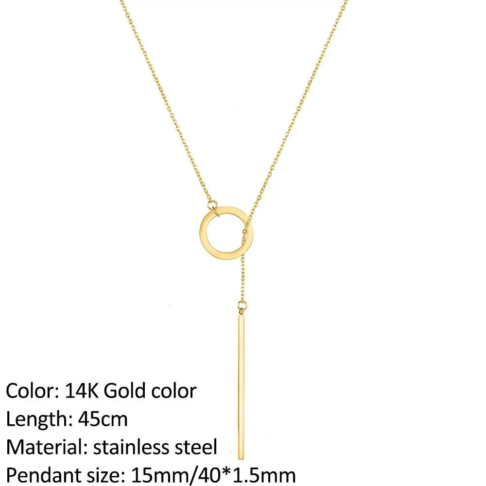 SUNIBI Vertical Bar Pendant Necklaces Stainless Steel Simple Long Lariat Chain Minimalist Dangle Necklace for Women Jewelry Gift