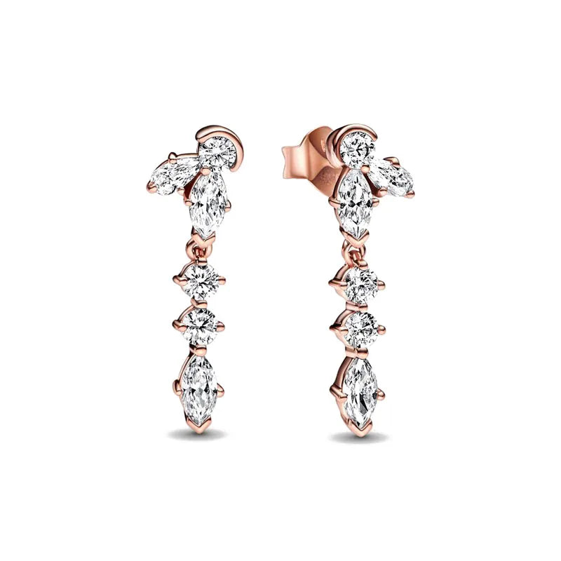 Roségoldfarbene 925er Sterling Silber Blumenohrstecker, Passend für Frauen Festival Weihnachtsgeschenke Charm Schmuck