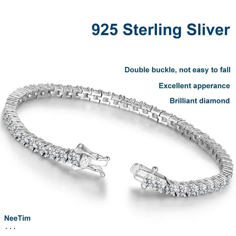 NeeTim 3mm 4mm Moissanite Tennis-Armbänder 925er Sterlingsilber Vollbesatz Diamant mit vergoldetem Armband Edler Schmuck für Damen und Herren