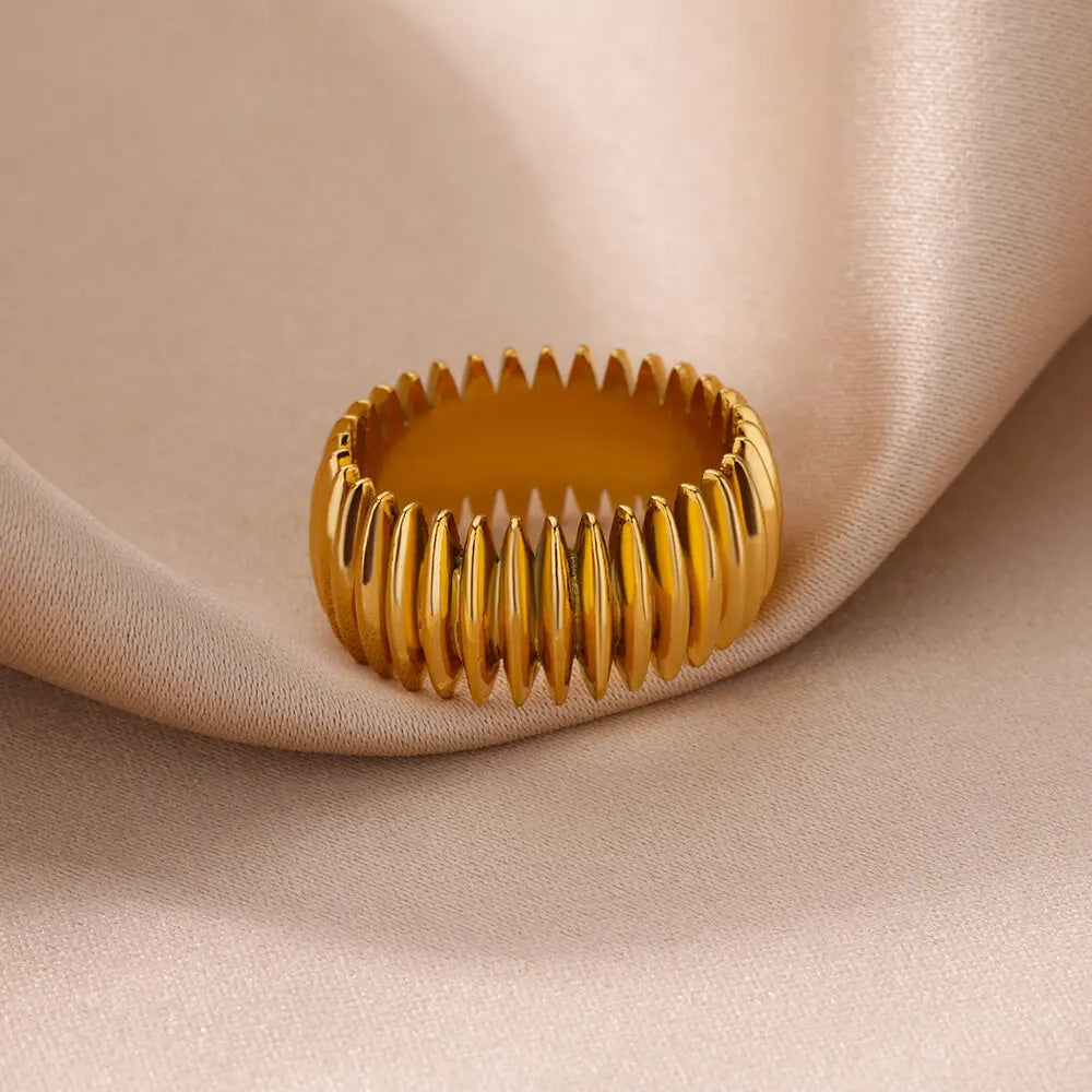 Edelstahl Geometrische Streifenringe für Damen, trendiger vergoldeter geometrischer Fingerring, Punk Weihnachtsfeier Schmuckgeschenk