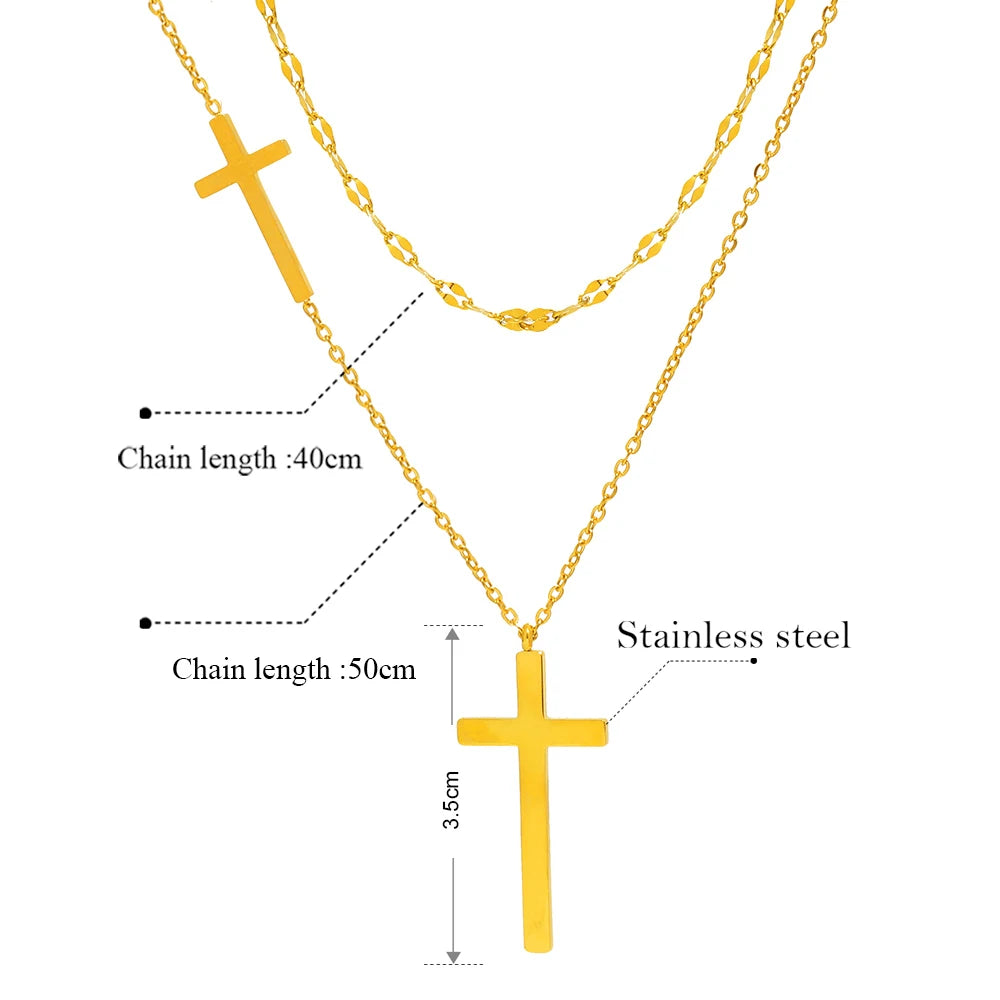 DOTIFI Stainless Steel Necklaces Cross Pendant Choker Double Stacked Wear Light Luxury Fine Necklace For Women Jewelry