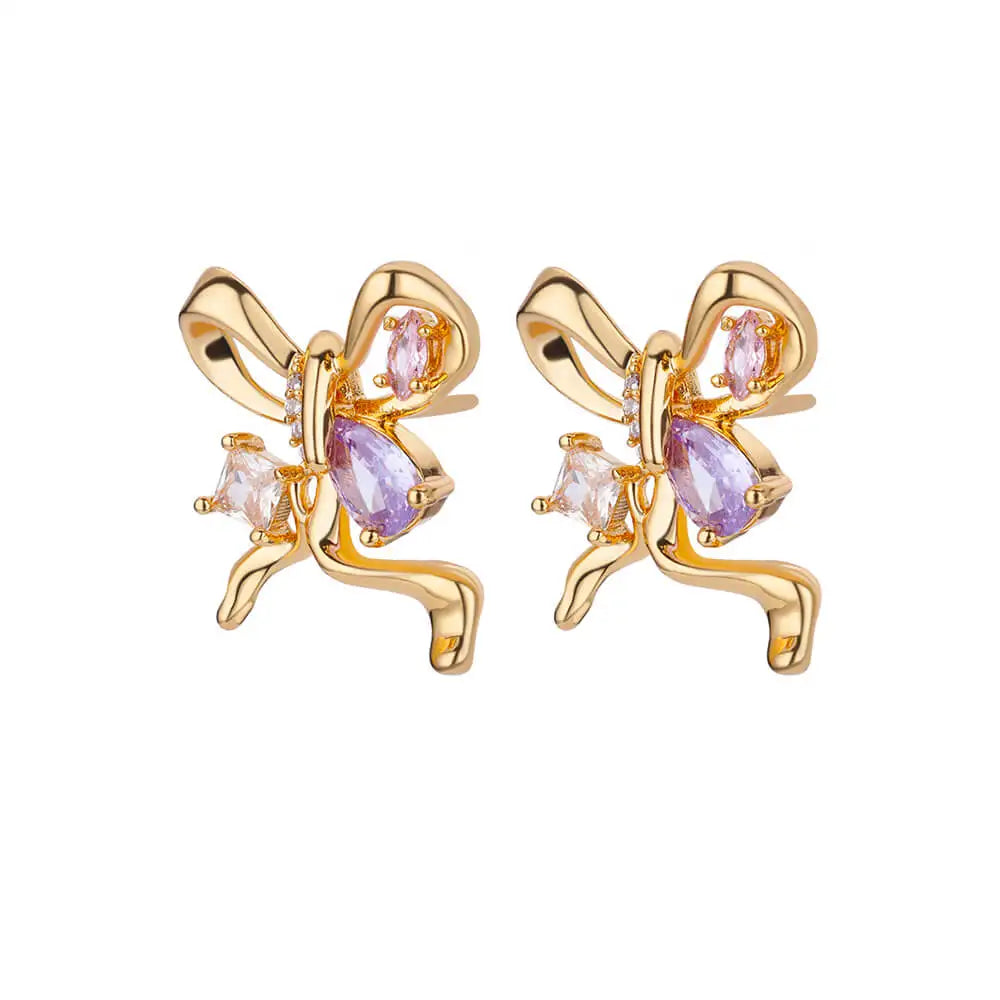 Zirkon Schmetterling Ohrringe Ohrstecker für Frauen Edelstahl Goldfarbe Schmetterling Ohrring Trend Girl Y2K Schmuck Aretes Mujer