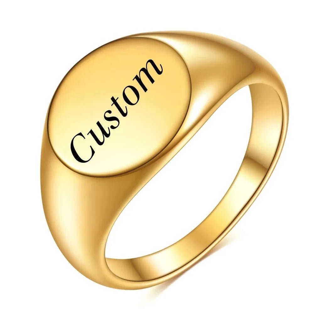 Customized Women Signet Ring Name Letter Pattern Logo Stainless Steel Rings Punk Candid Fashion Jewelry Male Wedding Accessories